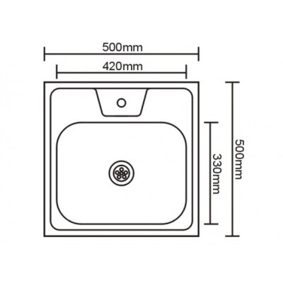 10439 Мойка накладная 500х500х160х0,4мм 1Е МАТОВАЯ малый слив без сифона