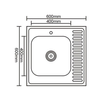 10205 Мойка накладная 600х600х160х0,4мм ПРАВАЯ 1Е МАТОВАЯ малый слив без сифона
