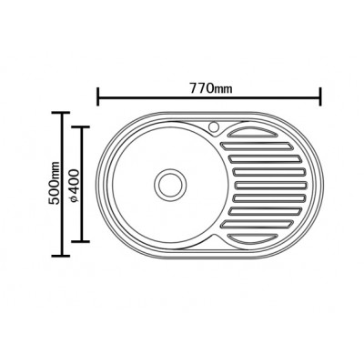 10404 Мойка овальная с большим крылом 770х500х180х0,8мм УНИВЕРСАЛЬНАЯ ПОЛИРОВАННАЯ с сифоном