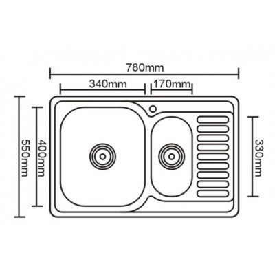 20459 Мойка врезная 2 чаши 780х500х180х0,8мм универсальная полированная с сифоном
