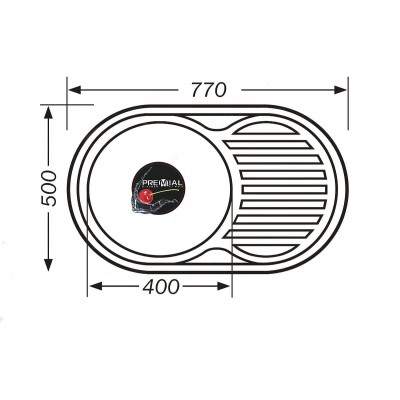 20454 Мойка овальная с большим крылом 770х500х160х0,6мм УНИВЕРСАЛЬНАЯ ПОЛИРОВАННАЯ с сифоном