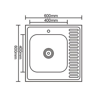 10436 Мойка накладная 600х600х160х0,6мм ЛЕВАЯ 1P ПОЛИРОВАННАЯ большой слив с сифоном	