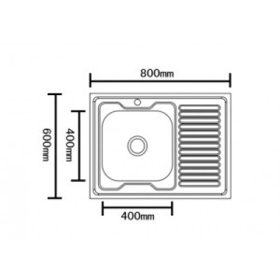 10509 Мойка накладная 800х600х160х0,6мм ПРАВАЯ 1P ПОЛИРОВАННАЯ большой слив с сифоном