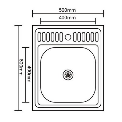 10435 Мойка накладная 500х600х160х0,6мм 1P ПОЛИРОВАННАЯ большой слив с сифоном